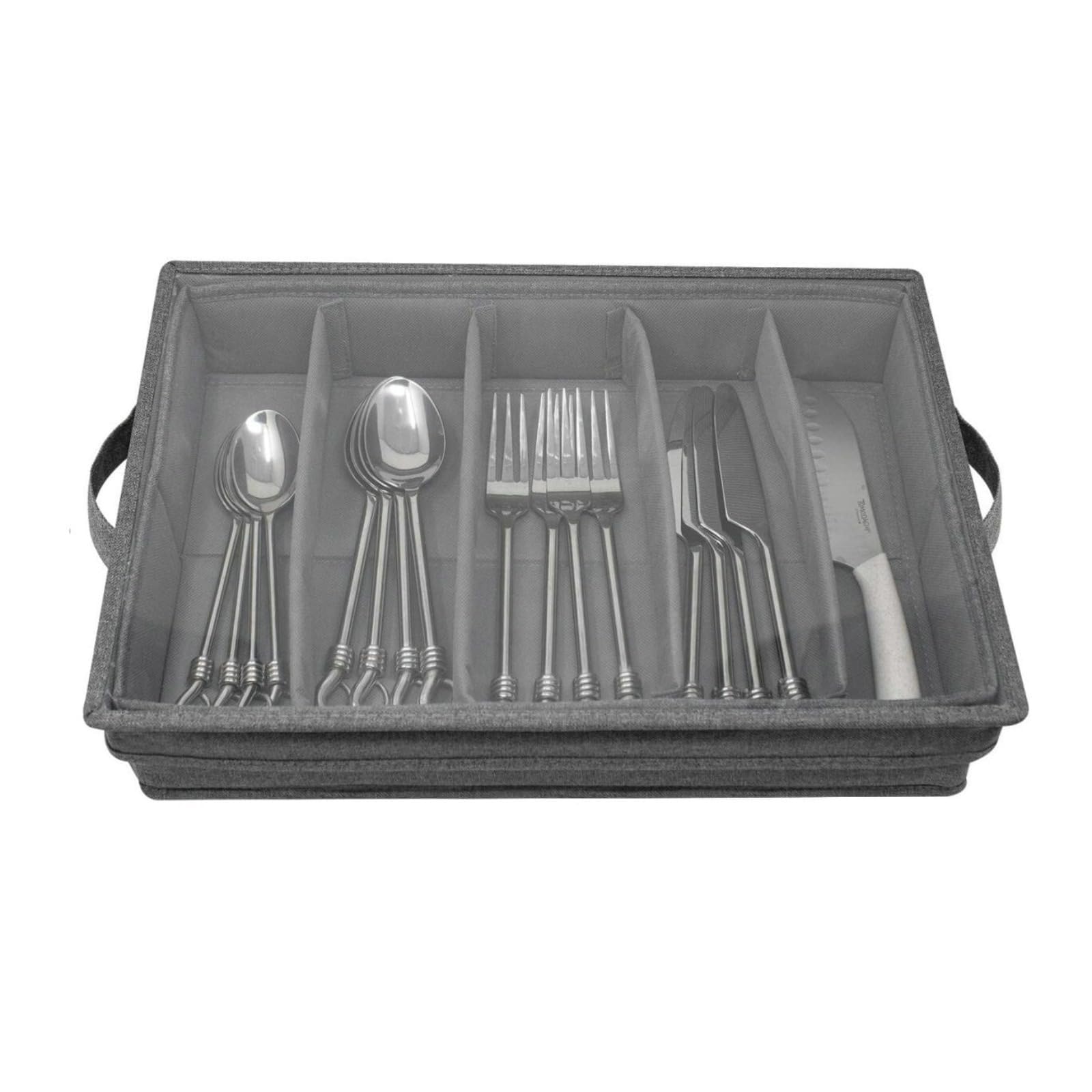 Générique Boîte de rangement pour couverts, organiseur de tiroir, étui à couverts avec 4 séparateurs ajustables, couvercle amovible, organisateur de tiroir de cuisine et rangement pour déchets.