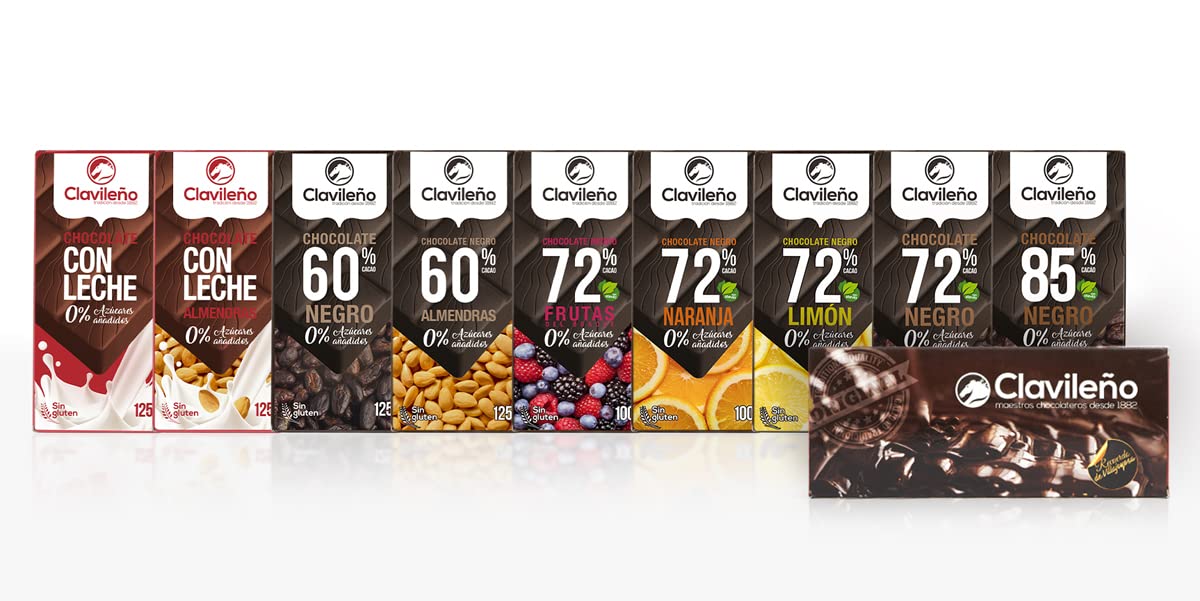 Lote Chocolates Clavileño - Sin azúcares añadidos (9 tabletas) Para diabéticos o para cuidar tu línea