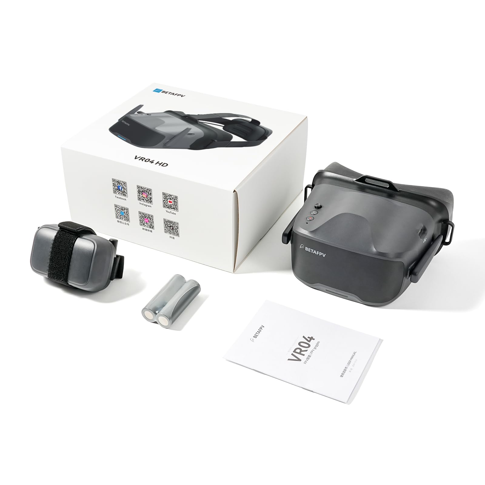 BETAFPV VR04 HD FPV Goggles with 1080P Resolution, 4.5'' Screen LCD, Micro SD Slot, 2 2600mAh Lipo Batteries Up to 3H, Adjustable Headband, Support Recording Replay Compatible for P1 Air Unit VTX
