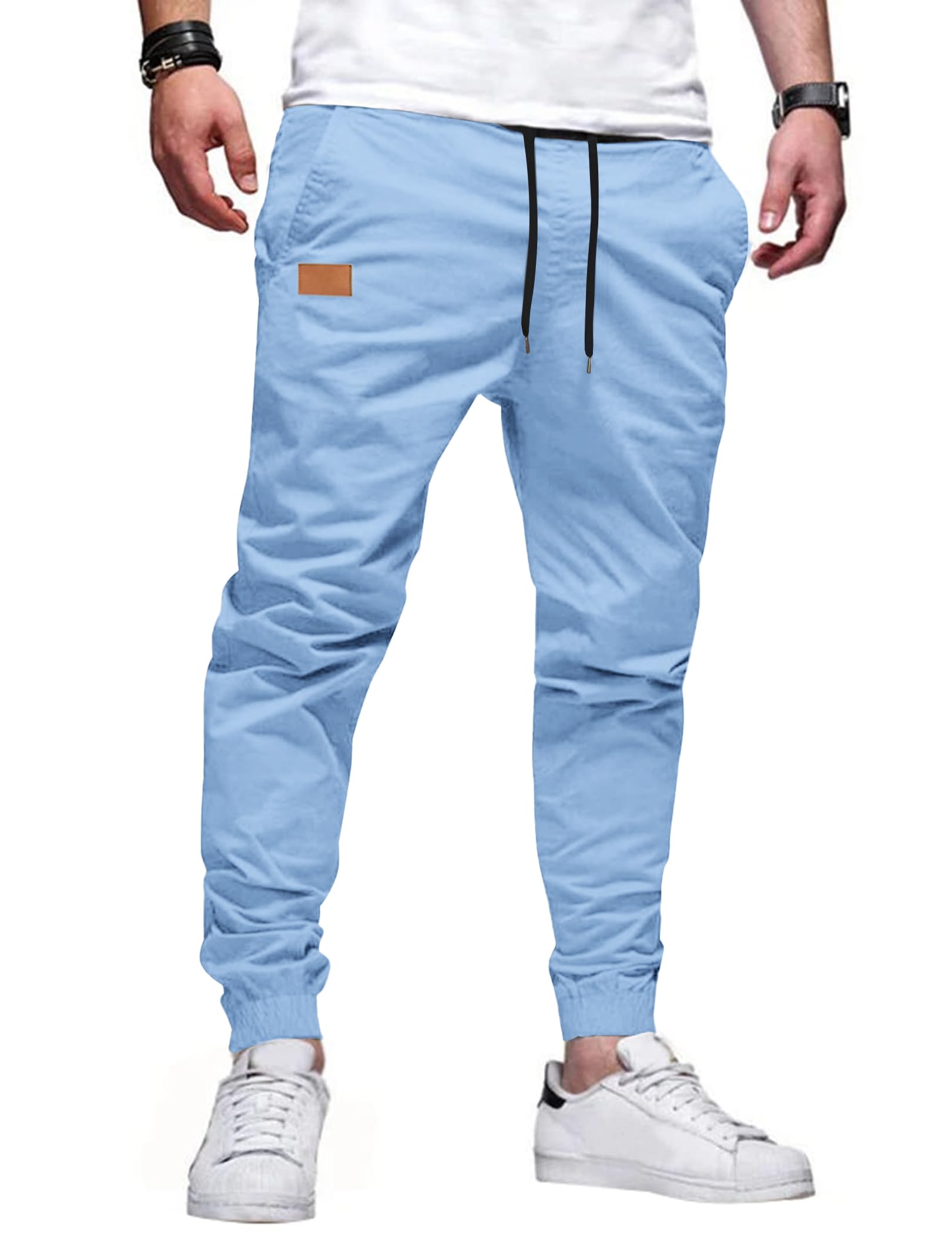 TARAINYA Pantaloni Uomo Cotone Jogging Chino Cargo con Tasche Laterali Coulisse Vita Elastica Casual