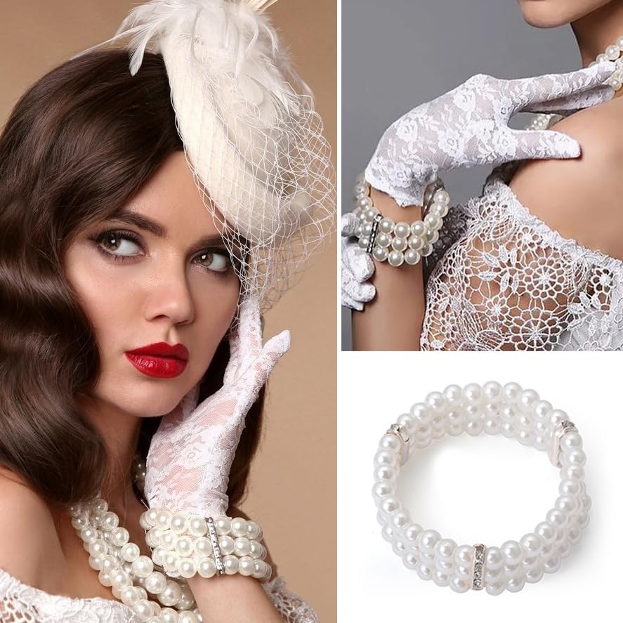 Rhinestone Stretch Bracelets for Women Shiny Bridal Stackable Bracelet Elastic Multilayer Strand Link Tennis Bracelets Set - Image 5