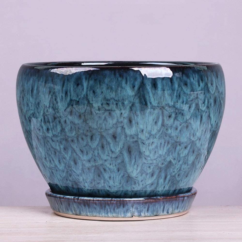 Niebieski ceramiczny przeszklony pojemnik na kwiaty DoniczkaSoczysta roślina doniczkowa Ceramiczna Bardzo duży salon Osobowość Zielona umywalka na rośliny z otworem drenażowym Doniczki Bonsai