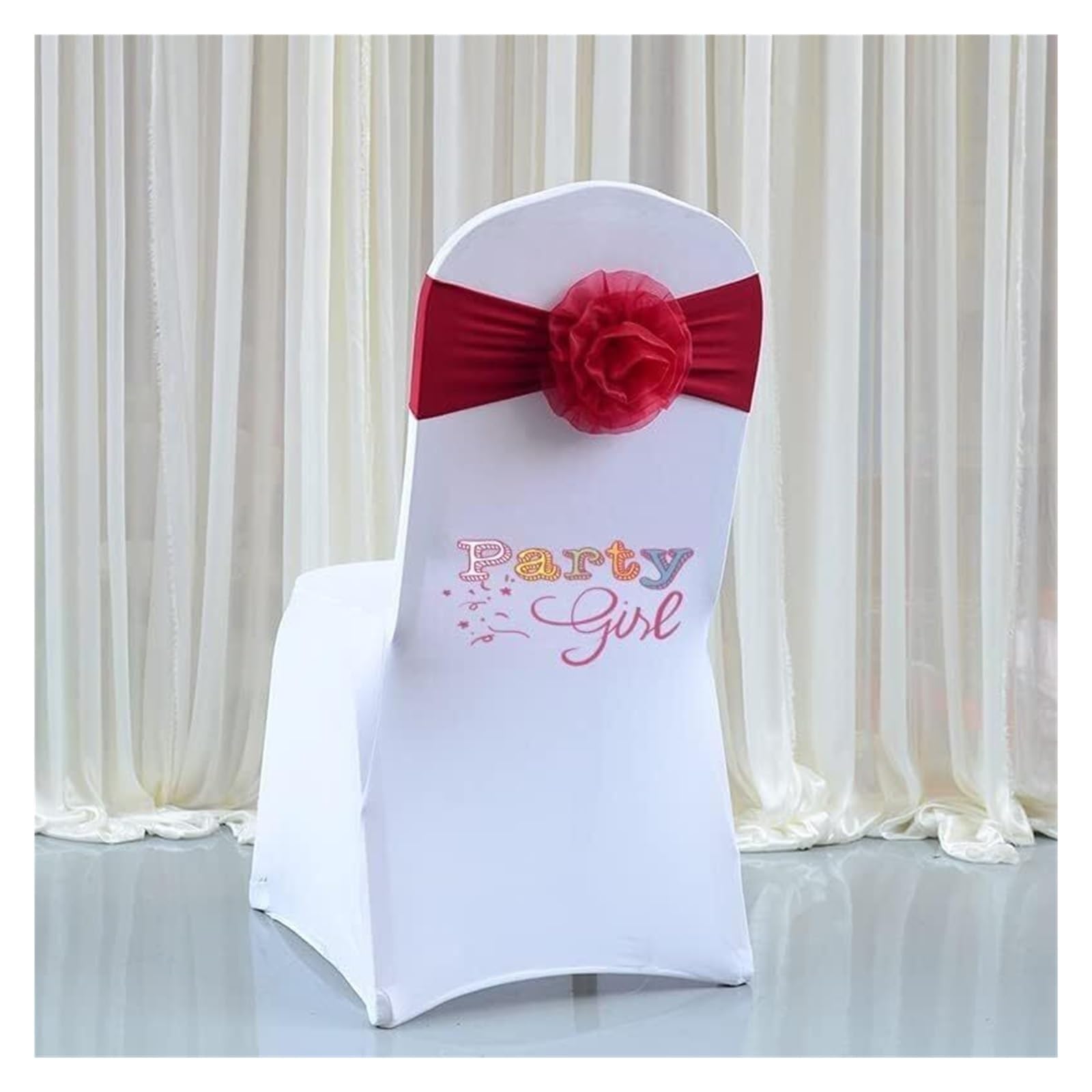 REcsdza chair sashes, Flower Ball Spandex Chair Sash For Cover Wedding Event Party Hotel Decoration,50pcs(Red)