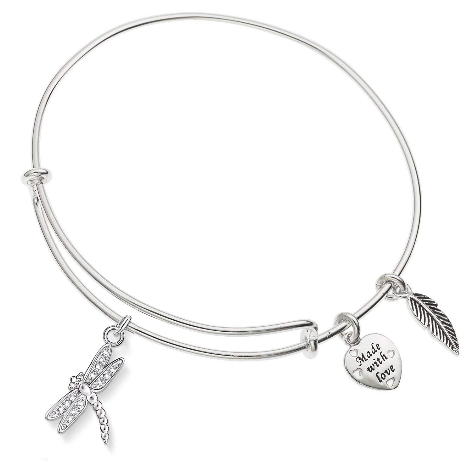Enni of YorkDragonfly With Crystal Expandable Silver-Tone Bangle Bracelet