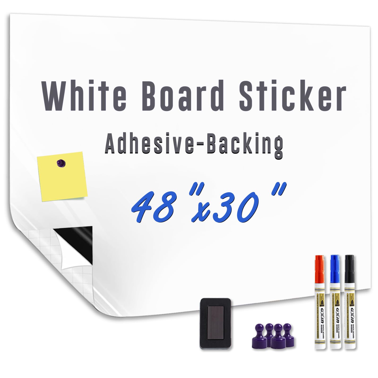 HeatPomelo Magnetic Whiteboard Sticker Dry Erase Board for Wall - Adhesive Backing 48" x 30" Whiteboard for Classroom Office Home