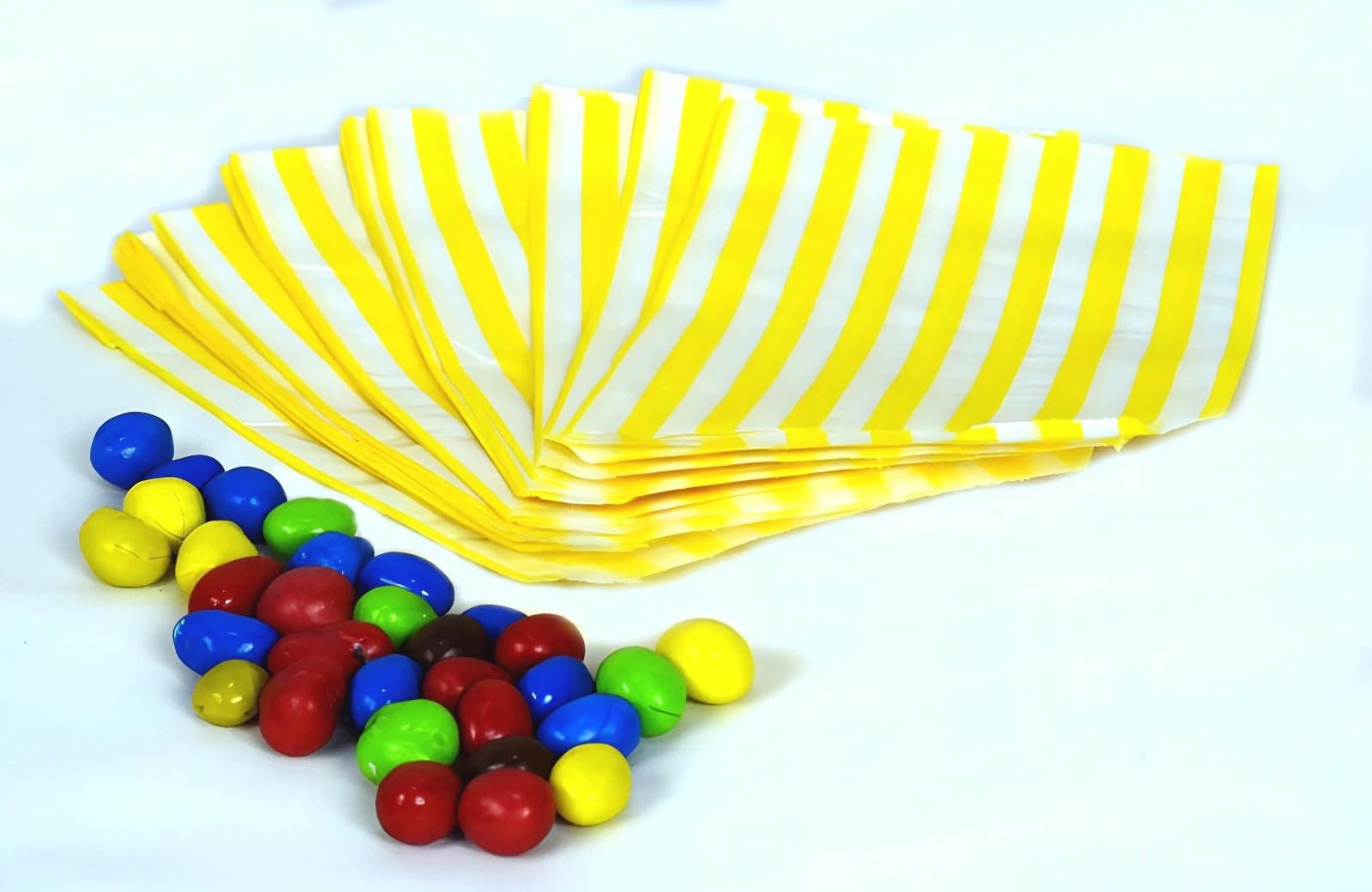 Qtpack Yellow 5" X 7" Candy Striped Sweet Paper Bags | Pack Of 50 | Wedding Buffet Favour Cake Gift Pick N Mix Shop