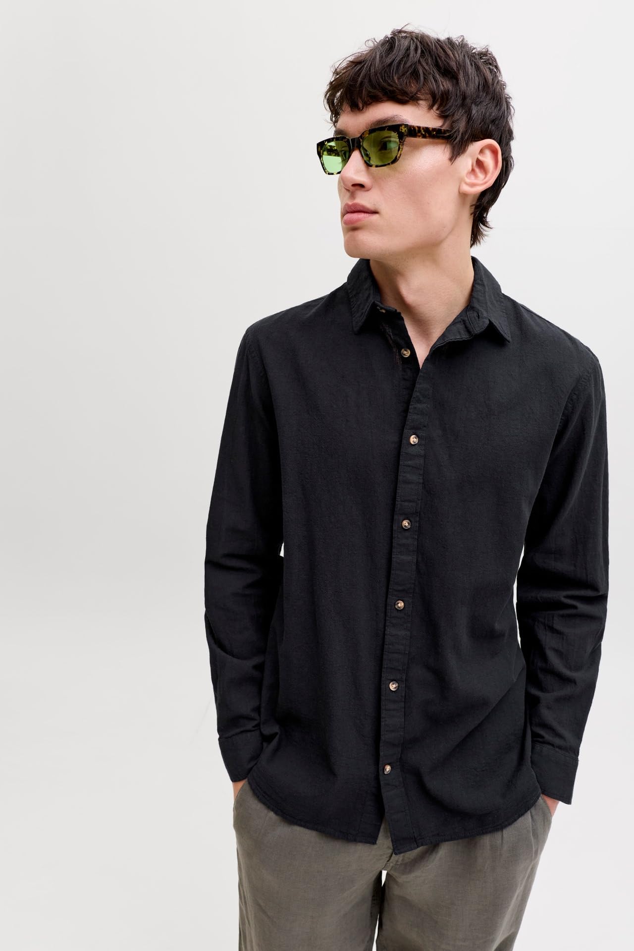 JACK & JONES Jjesummer Linen Blend Shirt L/S Sn Jjesummer Linen Blend Camiseta L/S Sn Hombre (Pack de 1)