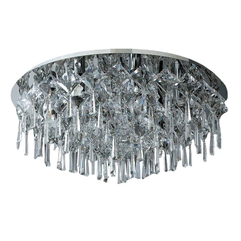 Plafonnier cristal E14 argenté de 60cm pour salon