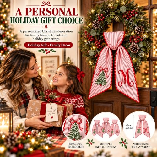 Christmas Wreath Sash for Front Door, Personalized with Initial Bow,#A - image 9