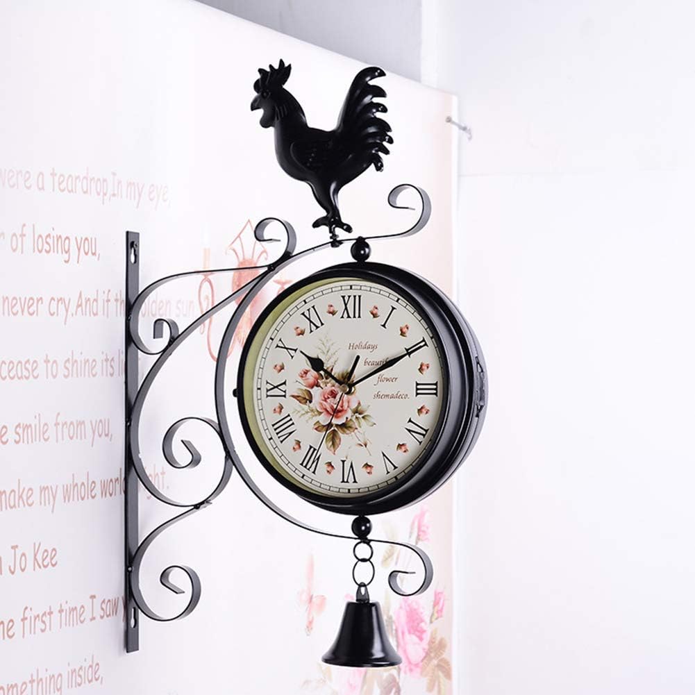 Double Sided Wall Clock Vintage， Train Station Paddington Station Clock for Garden Outdoor Home Silent Non-Ticking Wall Mounted Clock，White，45 * 29 * 9CM (Black 45 * 29 * 9CM)