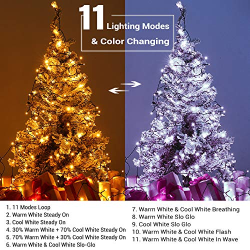 Image of Brizled Color Changing Christmas Lights, 65.67ft 200 LED 11-Function Warm White & Cool White LED Lights String, Dimmable 29V Safe Adapter Christmas Tree Lights with Remote for Xmas Tree Party Decor