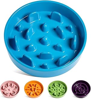 LE TAUCI Ceramic Slow Feeder Dog Bowls for Small and Medium Breed, 1.5 Cups Elevated Dog Bowl for Fast Eaters, Puzzle Bowl for Small Dogs and Cats, Vortex Blue