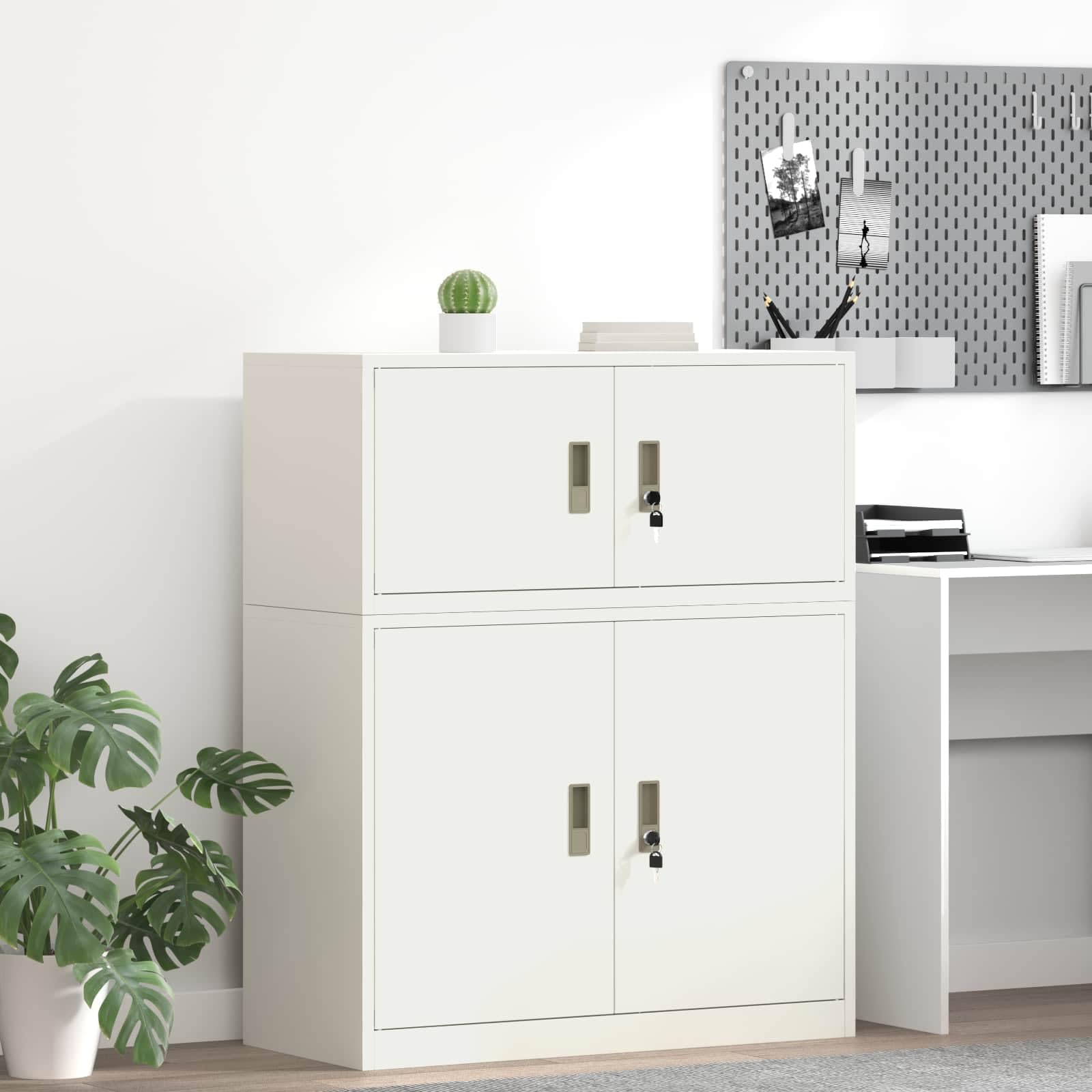vidaXL Armoire de Rangement Blanc 90 x 40 x 40 cm Acier, Armoire de Bureau Moderne, en Acier rectangulaire, fermant à clé, Espace généreux, Meuble Industriel, Solution Robuste