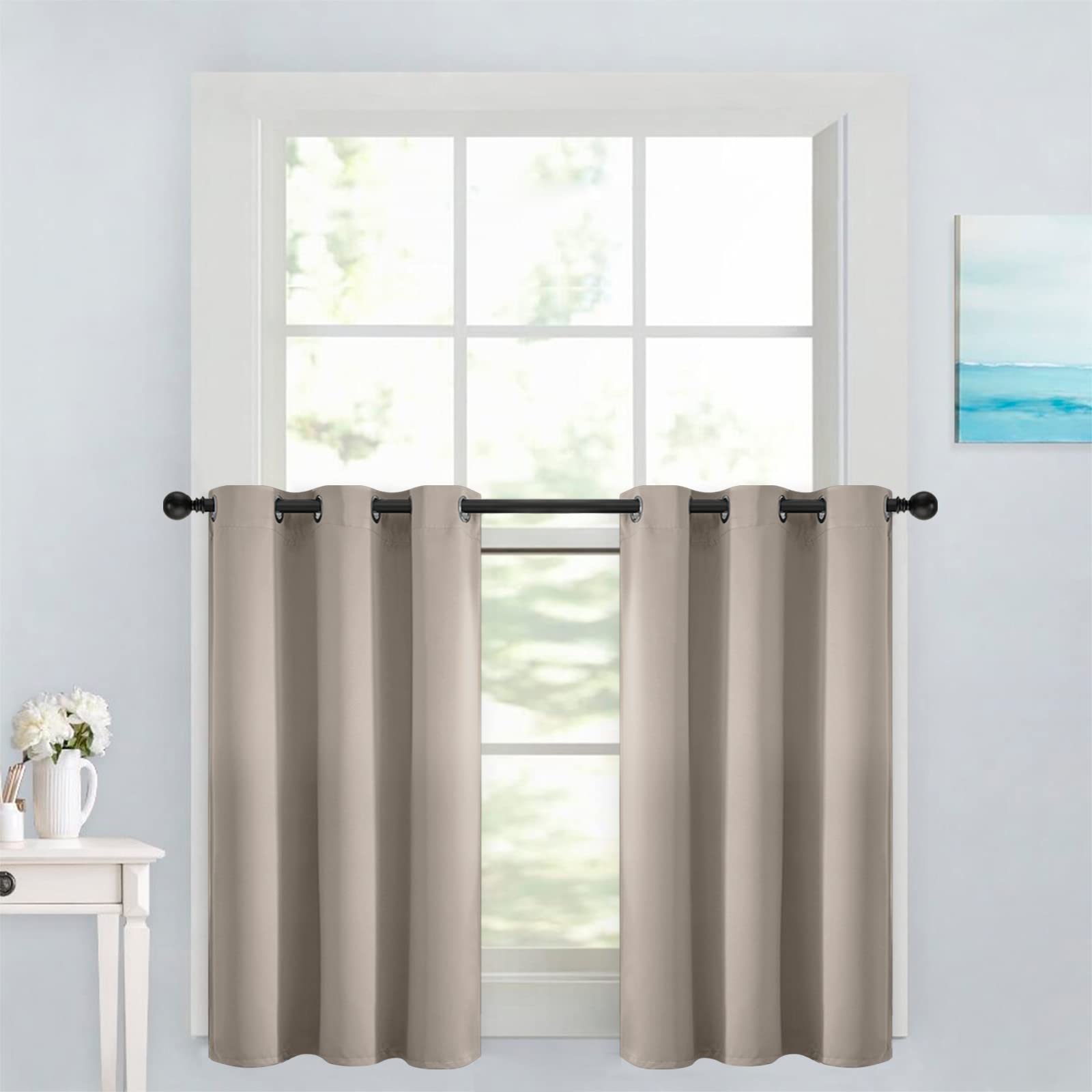 Yakamok Natural Room Darkening Window Curtains 42x36 Inch for Kitchen — image 1
