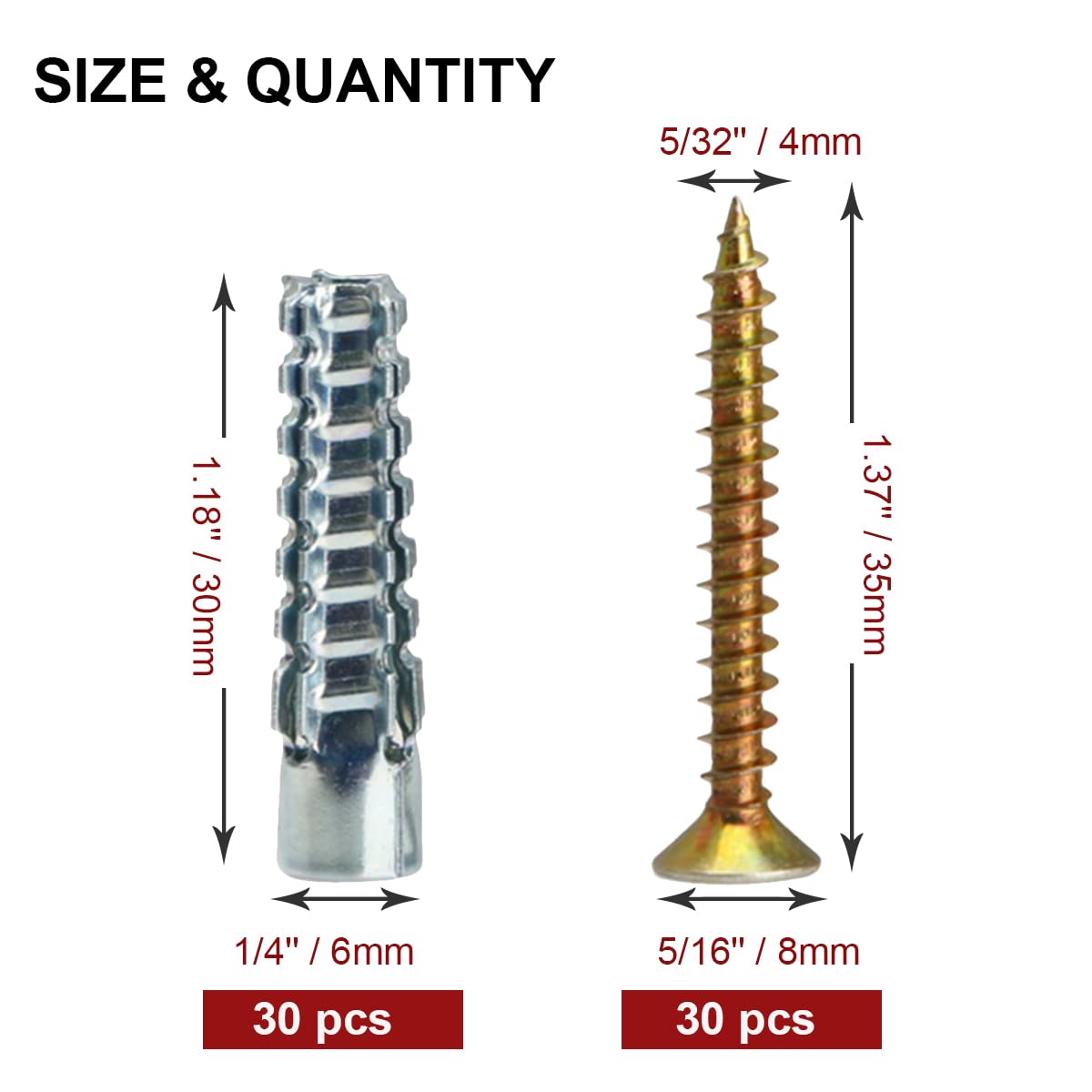 M6 Tree Shaped Steel Hollow Wall Anchor with Screws,Loose Hinge Hole Repair Kit for Concrete Wall, Metal Expansion Bolt for Drywall(60Pcs)