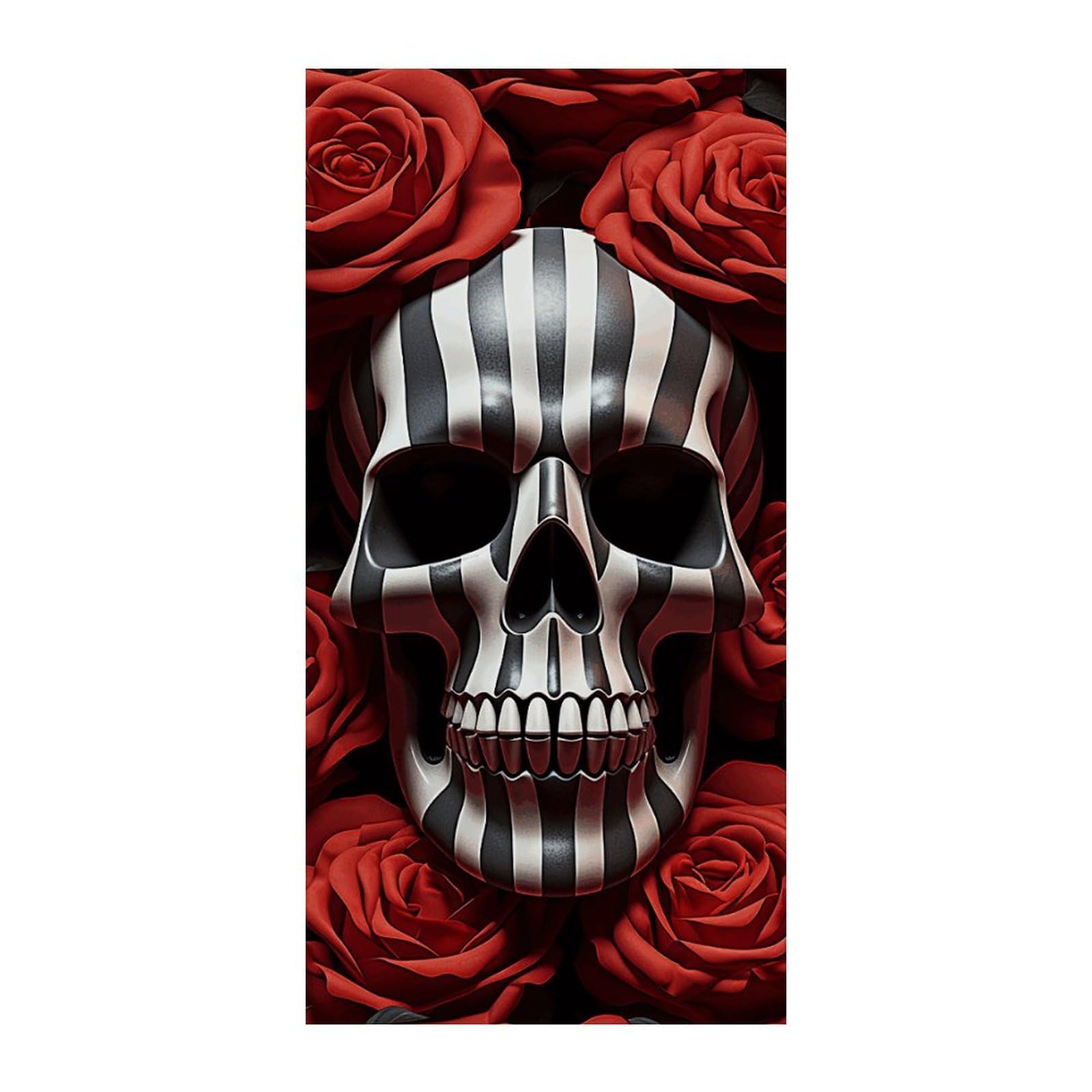 Adfgyerh Style Skull In Flower Curtains，Polyester Blackout Extra Wide，Door Curtain， 35.4X 70.9 Inch For Temporary Room Dividers Bedroom Living Room，Room Darkening Curtains ，For Doorway Privacy For Wall Hanging Dec