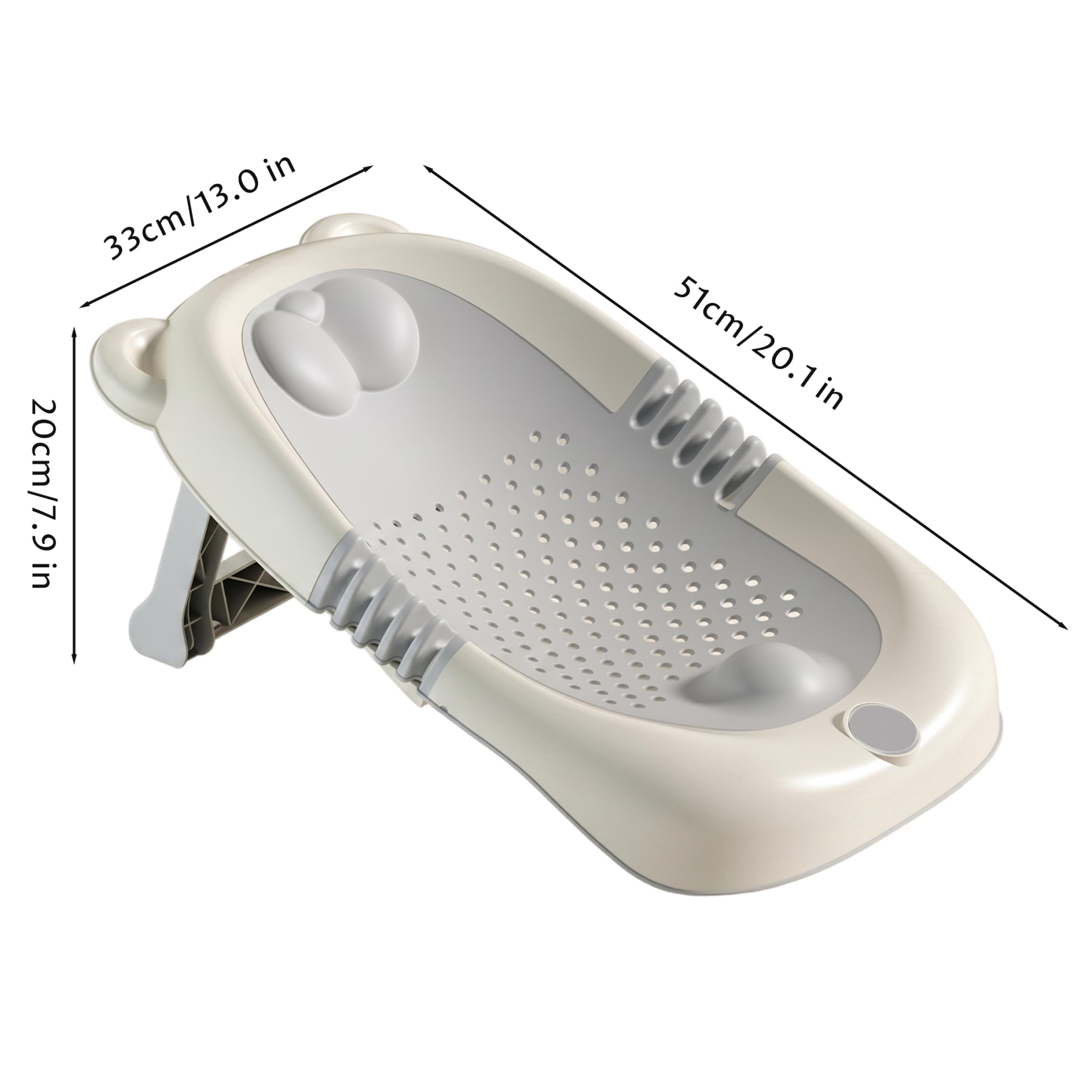 Supporto per bagnetto, seggiolino da bagno pieghevole per neonati con orecchie da orso dei cartoni animati, supporto per vasca da bagno ergonomico traspirante, 51x33x20 cm, grigio
