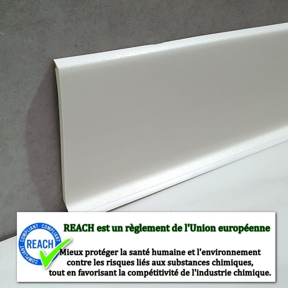 MadeInNature Battiscopa in PVC bianco robusto altezza 8 cm o 10 cm, battiscopa in plastica di lunghezza 2 metri, battiscopa in vinile spesso (bianco, altezza 100 mm x lunghezza 10 metri)