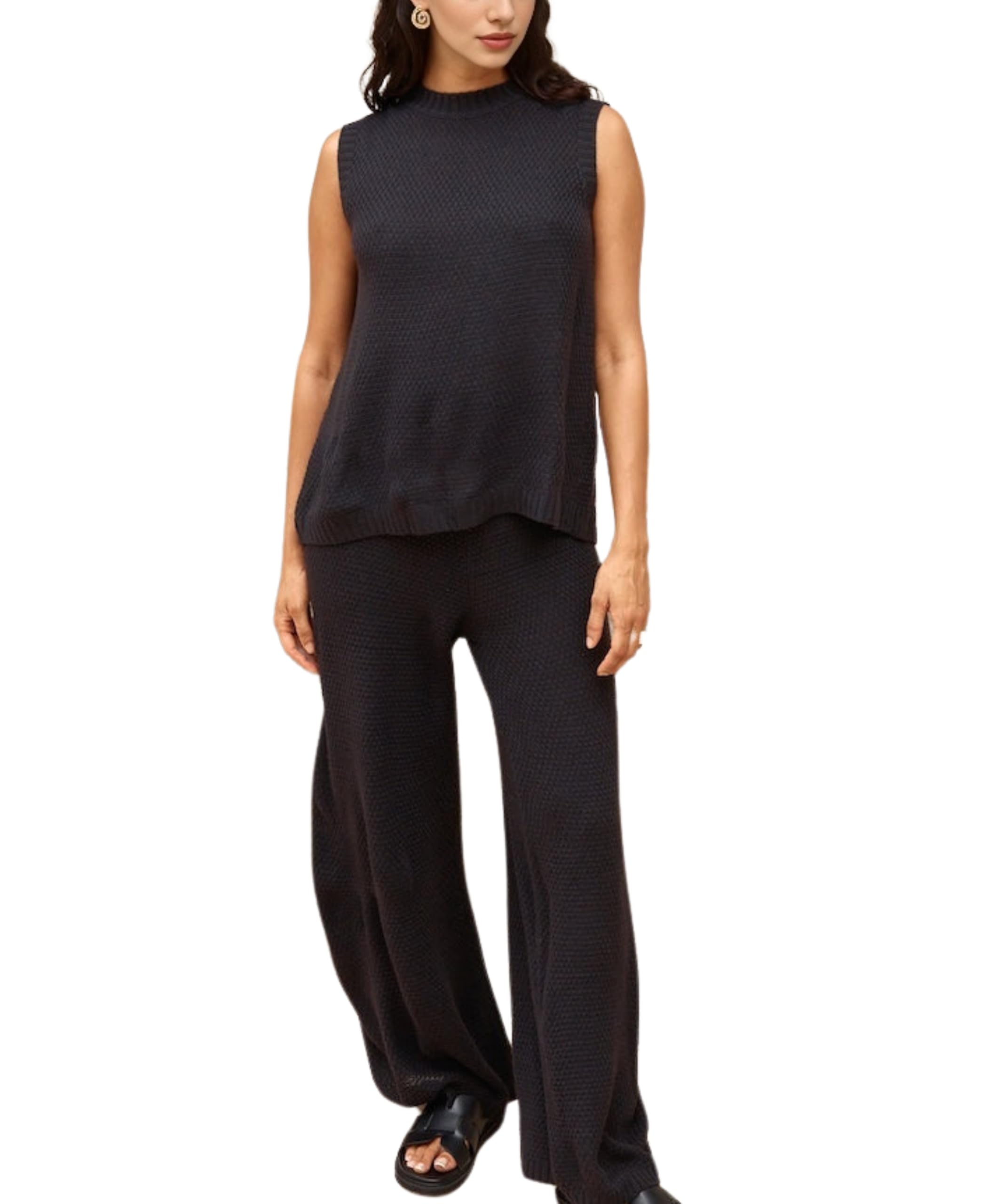 PUWEI Women's 2 Piece Lounge Set Bow Sweater Vest Wide Leg Pants Summer Matching Sets Travel Outfits Knit Tracksuit Sweatsuit