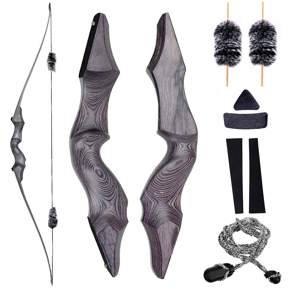 Obert 60 Zoll Bogenschießen Takedown Langbogen 25-60lbs Rechte Hand Jagdbogen Sportbogen Traditionell Holzbogen für Erwachsene (35lbs)