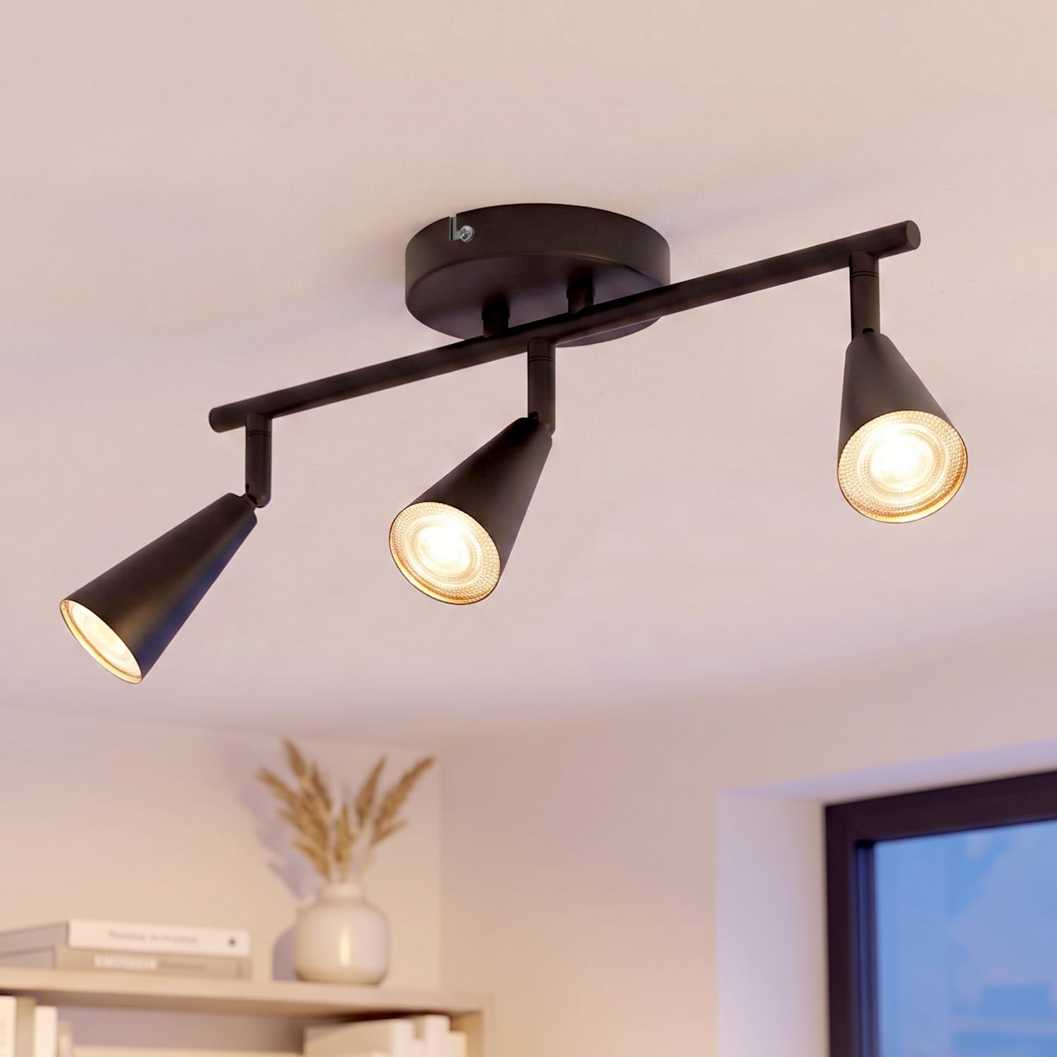 ANWIO Plafonnier LED 3 Spots Noir, GU10 Spots de Plafond Style Scandinave