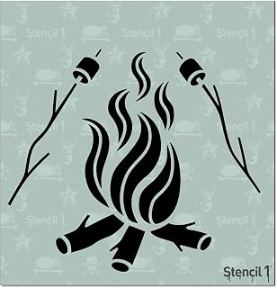 Stencil1 Camp Fire Stencil - Attractive & Durable Quality Reusable Stencils for Painting - Create Stencil Crafts and Decor - Decor on Walls Fabric & Furniture Recyclable Art Craft - 5.75" x 6"