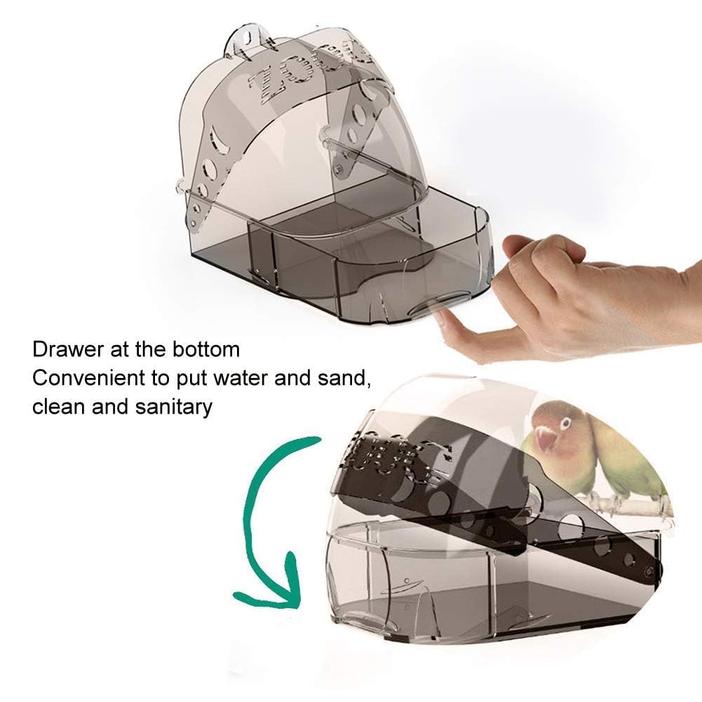 Bañera para pájaros, jaula para pájaros colgante, bañera, caja de ducha de plástico para pájaros, caja de alimentación multifunción para loros grises y negros