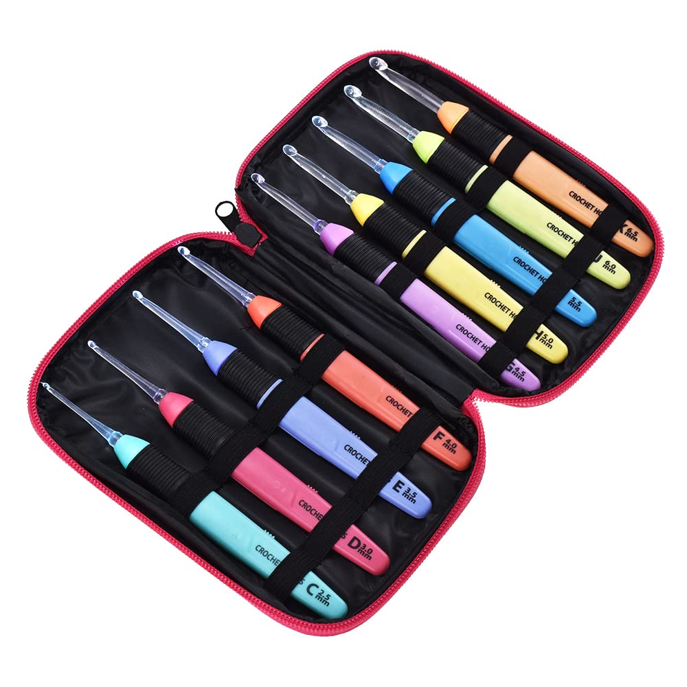 VOANZO 9 Pcs Lighted Crochet Hooks Set with Case LED Light Crochet Hooks Craft Yarn Knitting Needles Comfortable Smooth Crochet Needles
