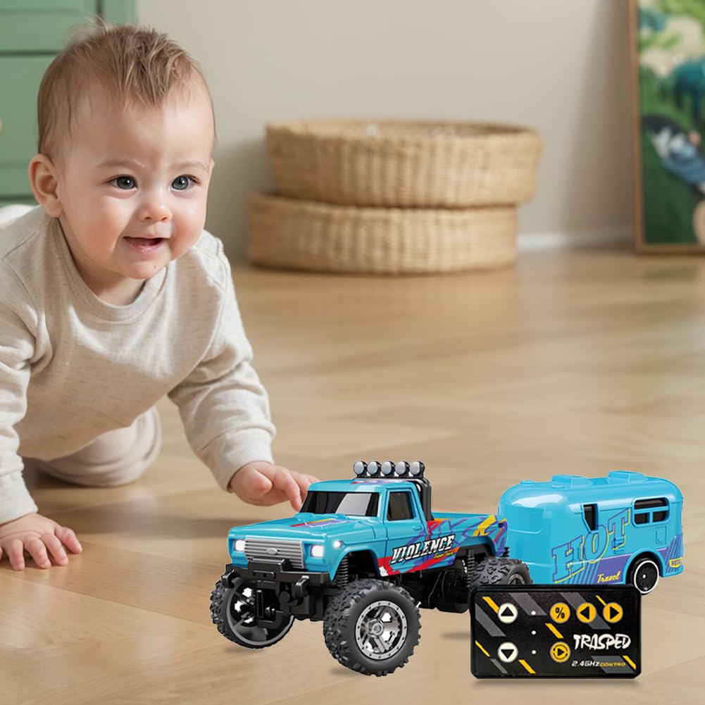 Mini RC Truck, Truck, Truck télécommandé 2,4 G, échelle 1:64 Truck, Voiture télécommandée avec lumières, Mini Camion Jouets pour Enfants