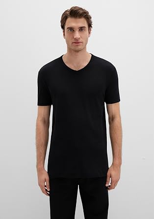 V Yaka Siyah Basic Tişört Fitted/Vücuda Oturan Kesim 063748-900