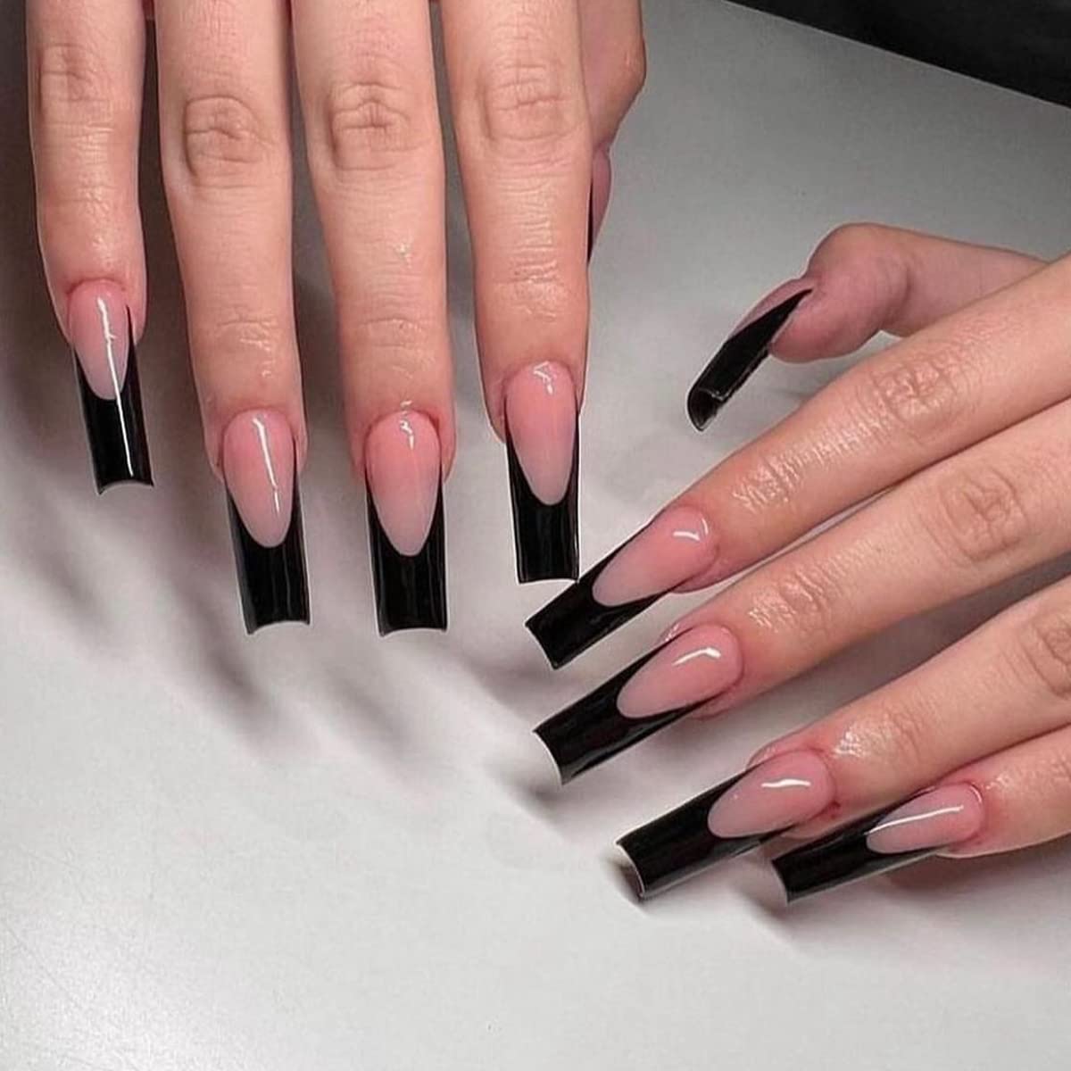 Amazon com OCOUYVD Square Press on Nails Long French Tip Fake Nails