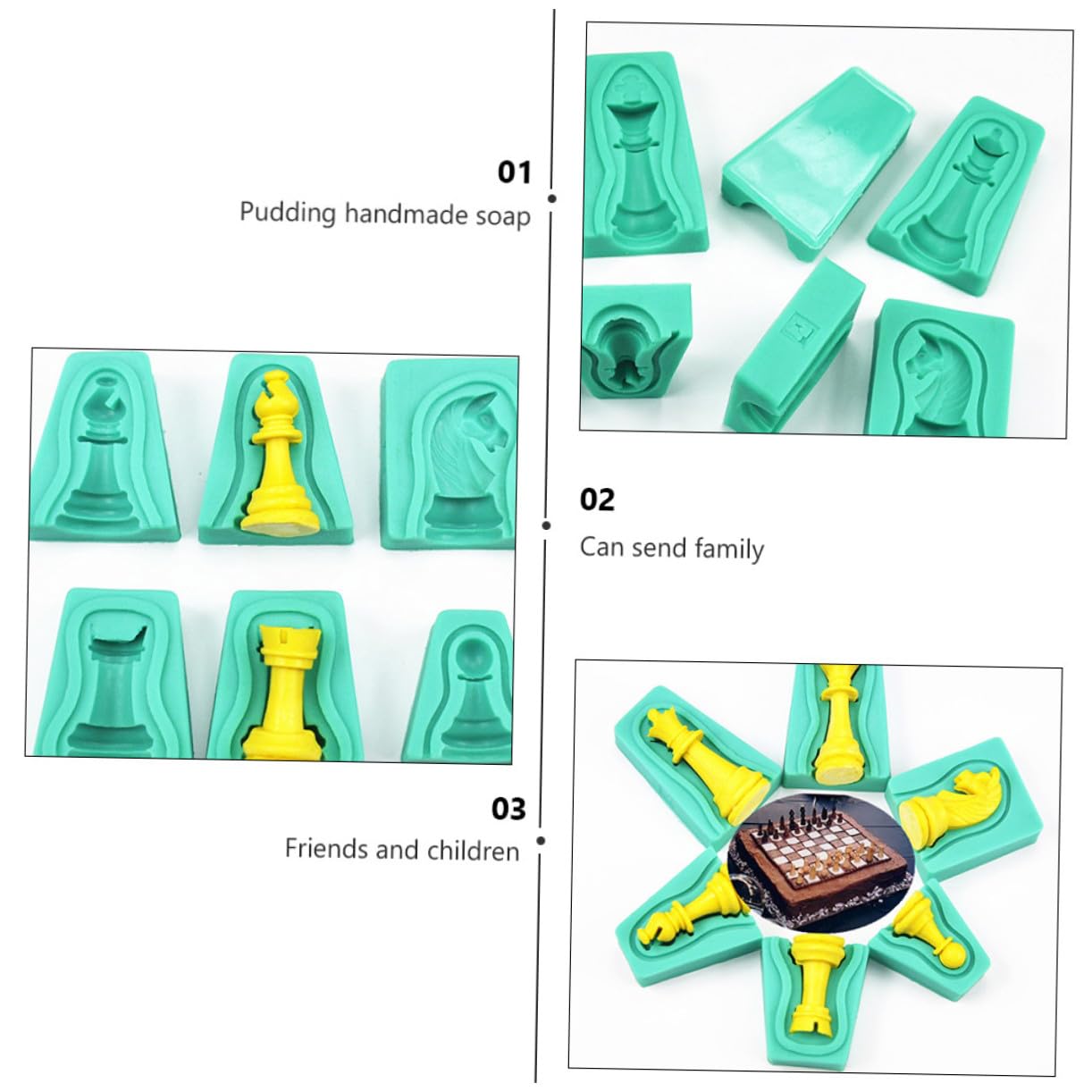 Stampo per Torta Scacchi in Silicone 12 Pezzi Verde | Fondente, Finitura Antiaderente e Struttura Flessibile, Facile da Pulire