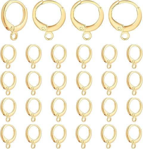 Miniatura 7 de PH PandaHall Aretes de aro chapados en oro de 18 quilates, 12 piezas de aretes de latón, pequeños aretes de oro con lazo para mujer, aretes de