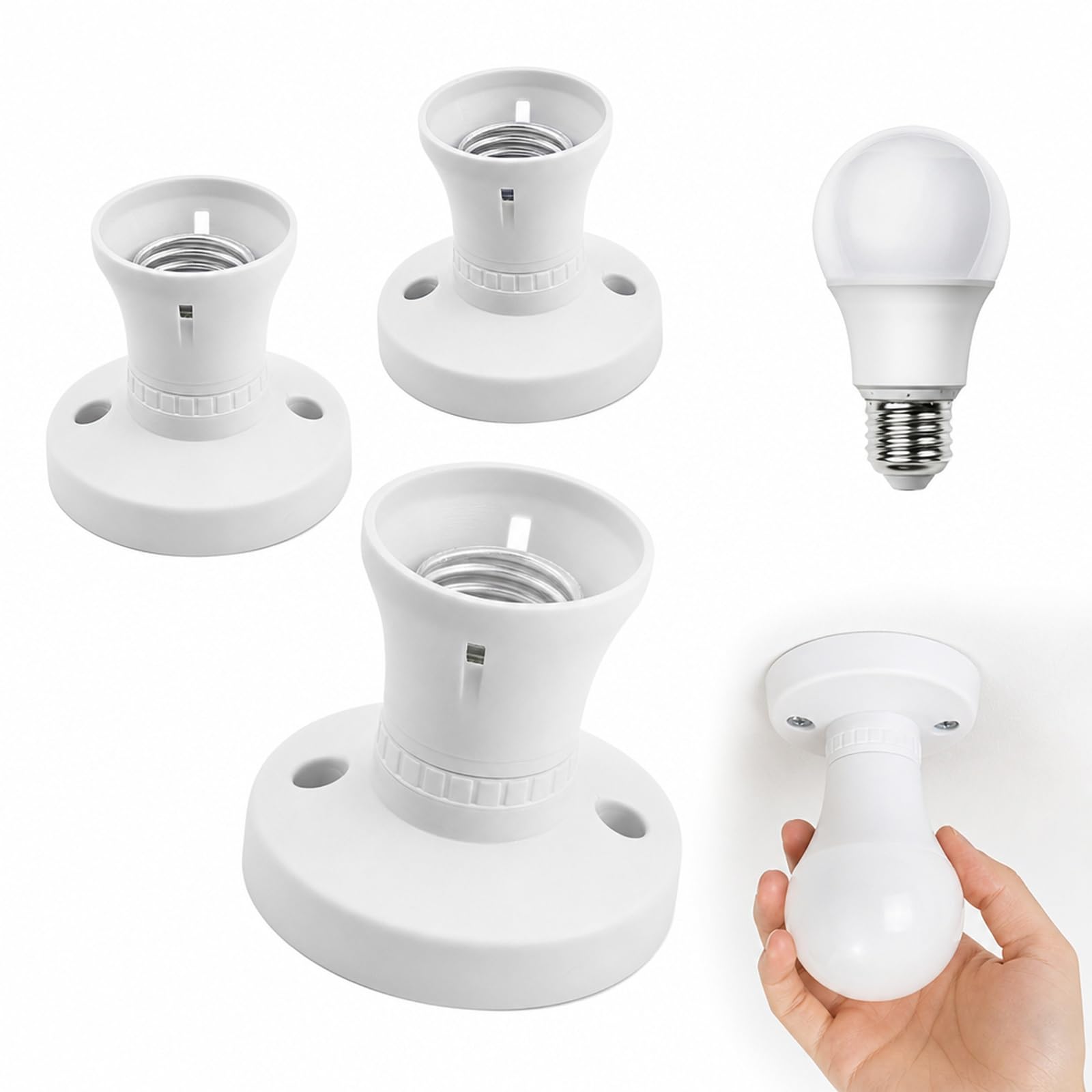 MAUDFEK 3 PCS E27 Ceiling Rose, E27 Lamp Holder, Flush Mounted Compact Light Base for Indoor Ceiling Lamp Installation and Home Lighting Renovation