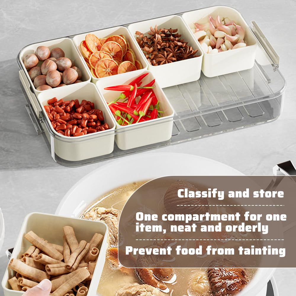 Plateau de Service Divisé Boîte de Rangement pour Collations Boîte à Bonbons Divisée Plateau de Service Divisé avec Couvercle Boîte à Snack à 8 Compartiments pour Fruits Secs, Noix, Bonbons