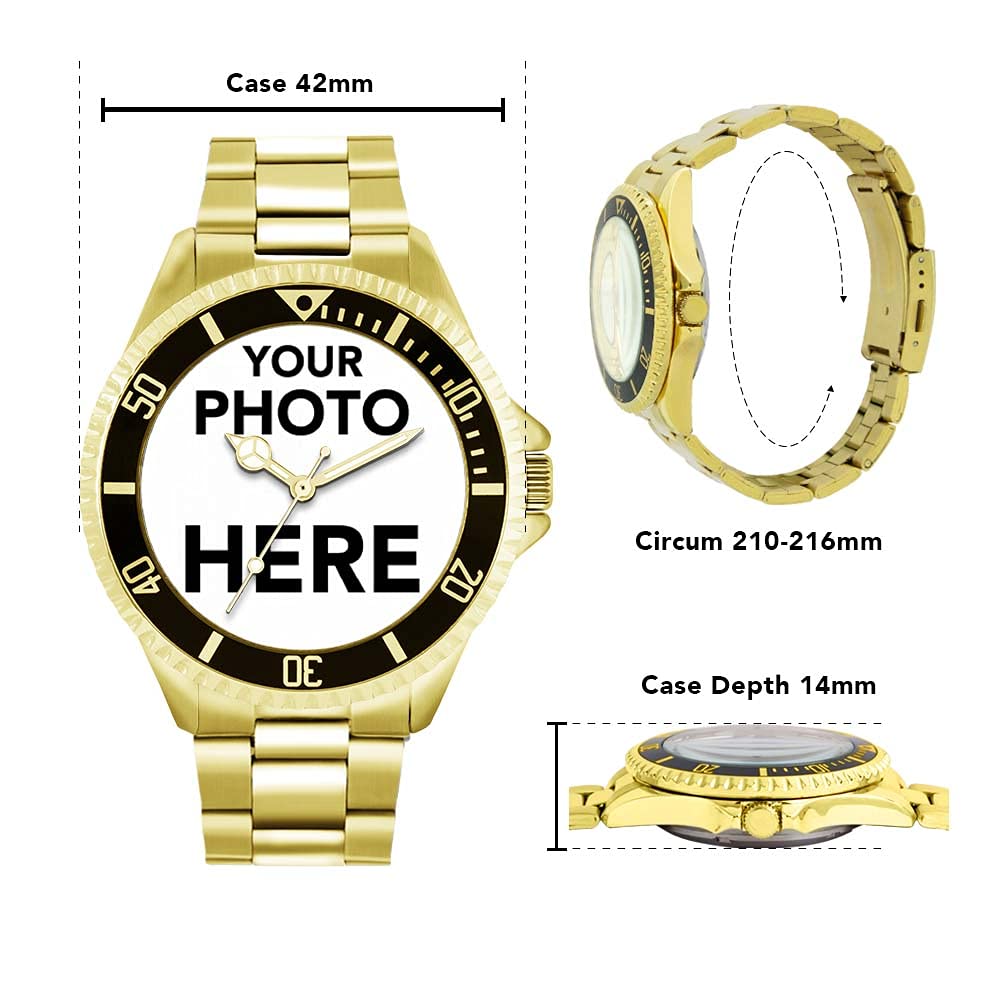 Regalos fotográficos Personalizados grabables para Hombres y niños, Reloj analógico con Movimiento de Cuarzo, Reloj