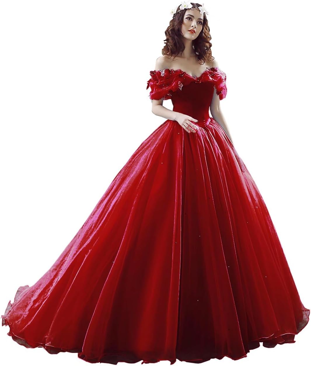 LEJY Women's Off Shoulder Cinderella Quinceanera Dresses Long Sweet 16 Prom Ball Gowns