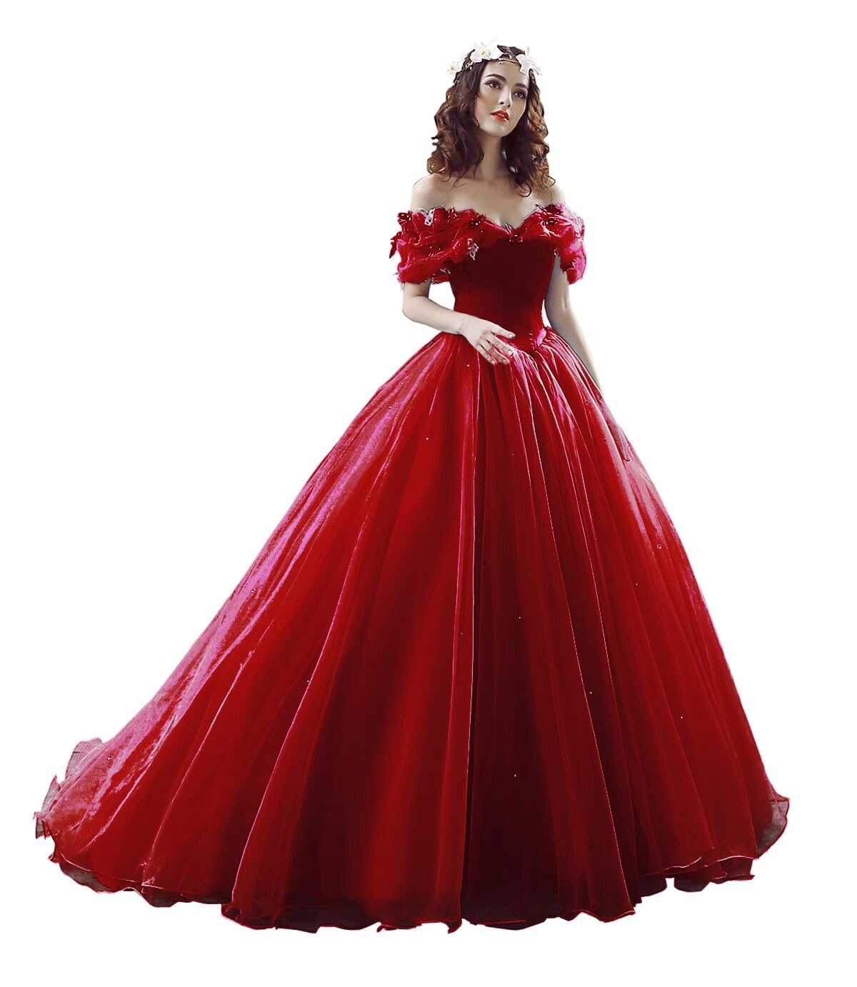LEJY Women's Off Shoulder Cinderella Quinceanera Dresses Long Sweet 16 Prom Ball Gowns