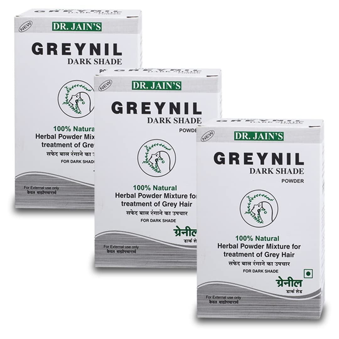 DR. JAIN'S Greynil Dark Shade Herbal Hair Colour Powder Pack of 3, 100g-image-34