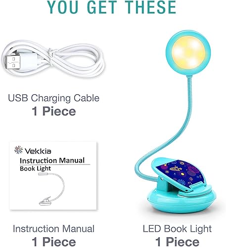 Vista 14 de Vekkia Bonita luz recargable para libros, luces con clip para el cuidado de los ojos para leer en la cama, 3 colores y 3 brillos, 1.8 onzas ligeras