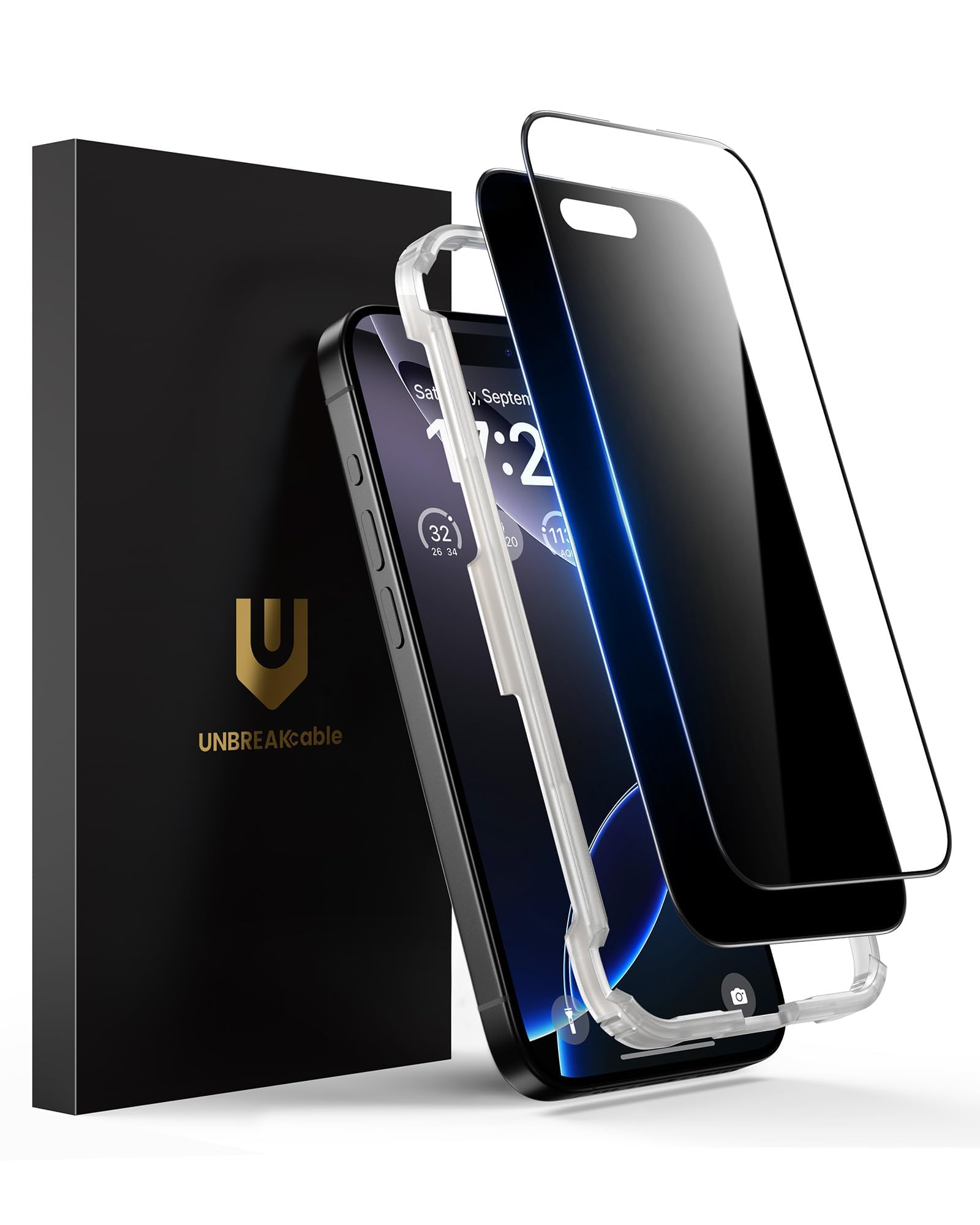UNBREAKcable 2PCS Screen Protector for iPhone 16 Pro - 1 Privacy Tempered Glass+1 Clear Glass Double Shatterproof [Installation Frame] [9H Hardness] [Case Friendly] Anti-Scratch for iPhone 6.3 inch