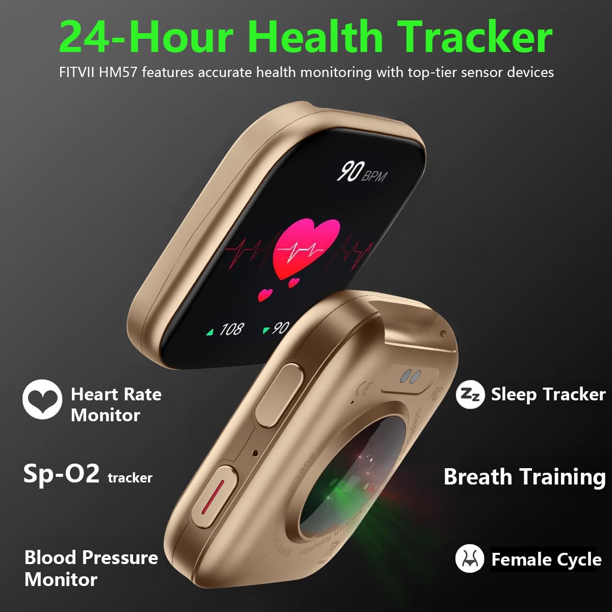 FITVII Health & Fitness Tracker 2024 (Answer/Make Calls), Smart Watch with 24/7 Heart Rate and Blood Pressure, Sleep Tracking, Blood Oxygen Monitor, 120+ Sport Mode Waterproof Activity Tracker