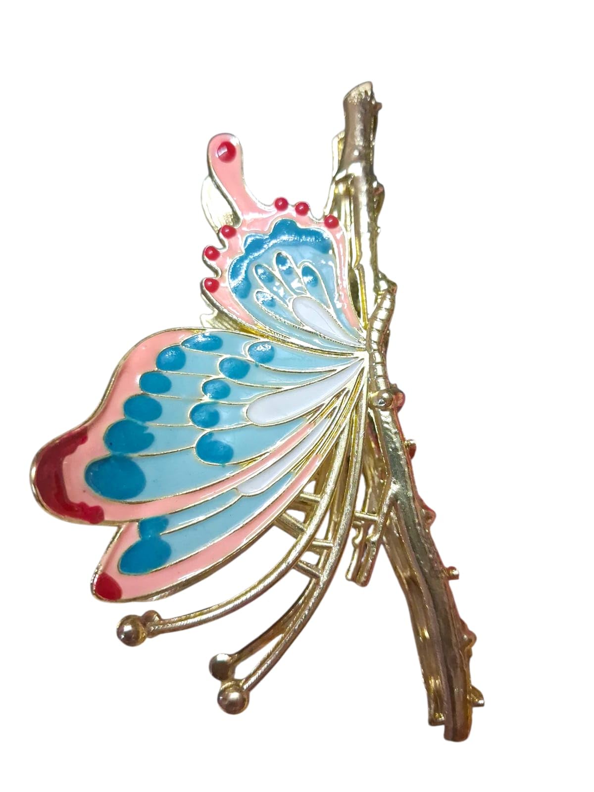 Elegant Butterfly metal clutch Pin for Women – Gold-Tone Enamel Jewelry with Pink and Blue Wings 1 pcs-picture-33