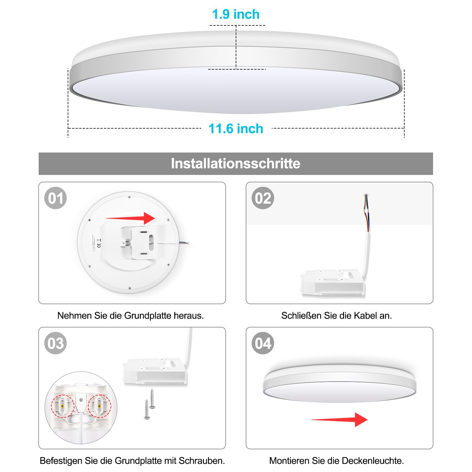 AmazeFun LED Deckenlampe 48W - Deckenlampe Dimmbar & RGBIC Nachtlicht - Smart Deckenleuchte mit Fernbedienung - Alexa/Google kompatibel, 4500lm, für Wohnzimmer, Schlafzimmer, Küche (48W-37CM)