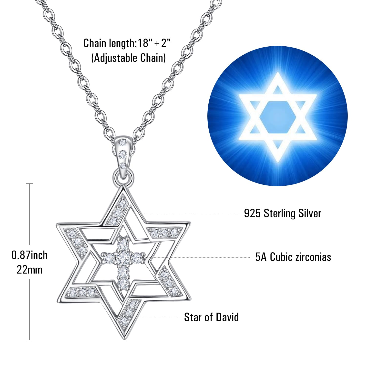 TANGPOET Collana a forma di stella di David, in argento sterling 925, con zirconia cubica, ciondolo a forma di stella di David, idea regalo per donne e ragazze, Argento sterling