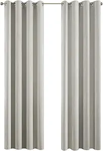 Yakamok Light Beige Curtains for Bedroom,Thermal Insulated Room Darkening Drapes for Living Room(38Wx90L, Light Beige, 2 Panels)