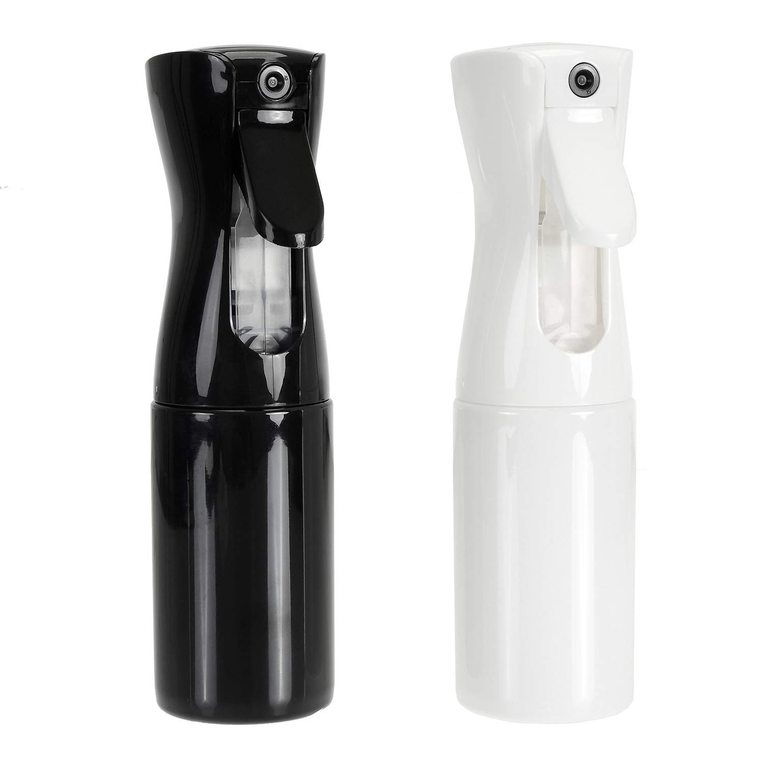 Bekith 150ML Fine Mist Hair Spray Bottle 2 Pack, Ultra Fine Aerosol Water Mist Trigger Sprayer, 360° Continuous Airless Aerosol Mister for Hairstyling, Plants, Pets, Home Clean (Black&White)