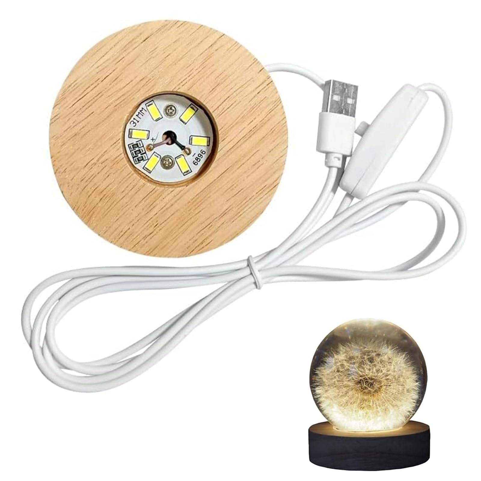 DIY Runde Silikon Form Holz LED Lichtsockel, LED Lichter Display Basis, runder Displaysockel für DIY Acrylplatte Decorative Ornament Kristallstatuen, Glaskugel (Warmes Licht.)