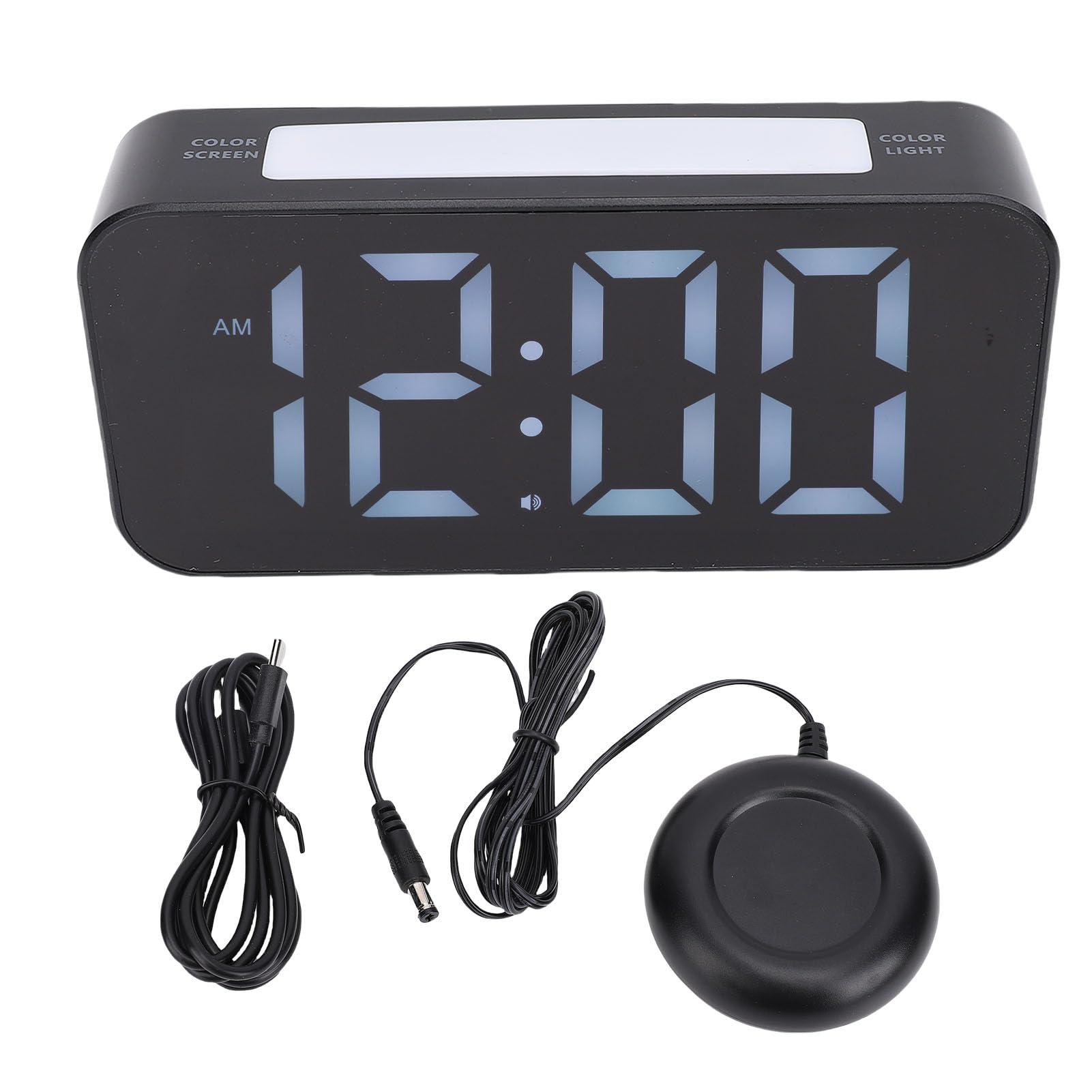 Reloj Despertador Vibratorio con Números Grandes con Pantalla RGB Puerto de Carga USB Reloj Despertador Dual Ruidoso de 100 DB para Personas Mayores con Discapacidad Auditiva Pantalla LED