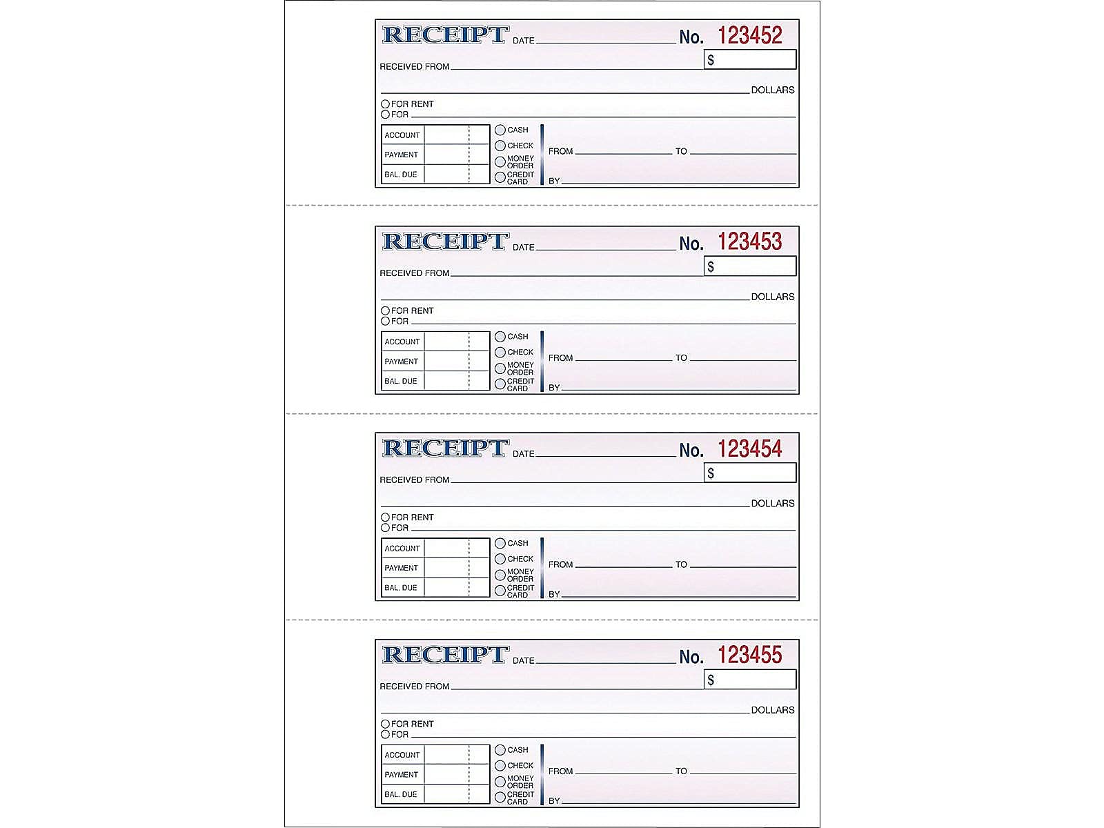 Adams TCH1185 Tops - Libro de recibos de 3 partes con tapa dura, 7 x 2 3/4, sin carbono, 200 juegos/libro